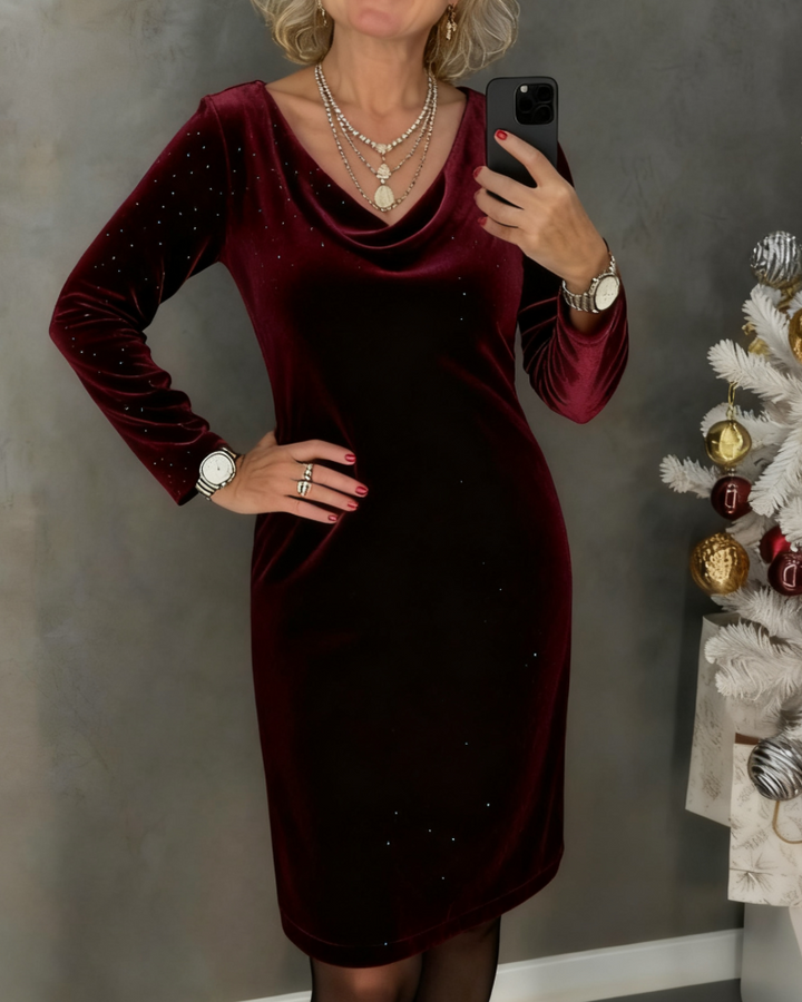 Riley™ | Shimmer Velvet Straight-Cut Dress Red