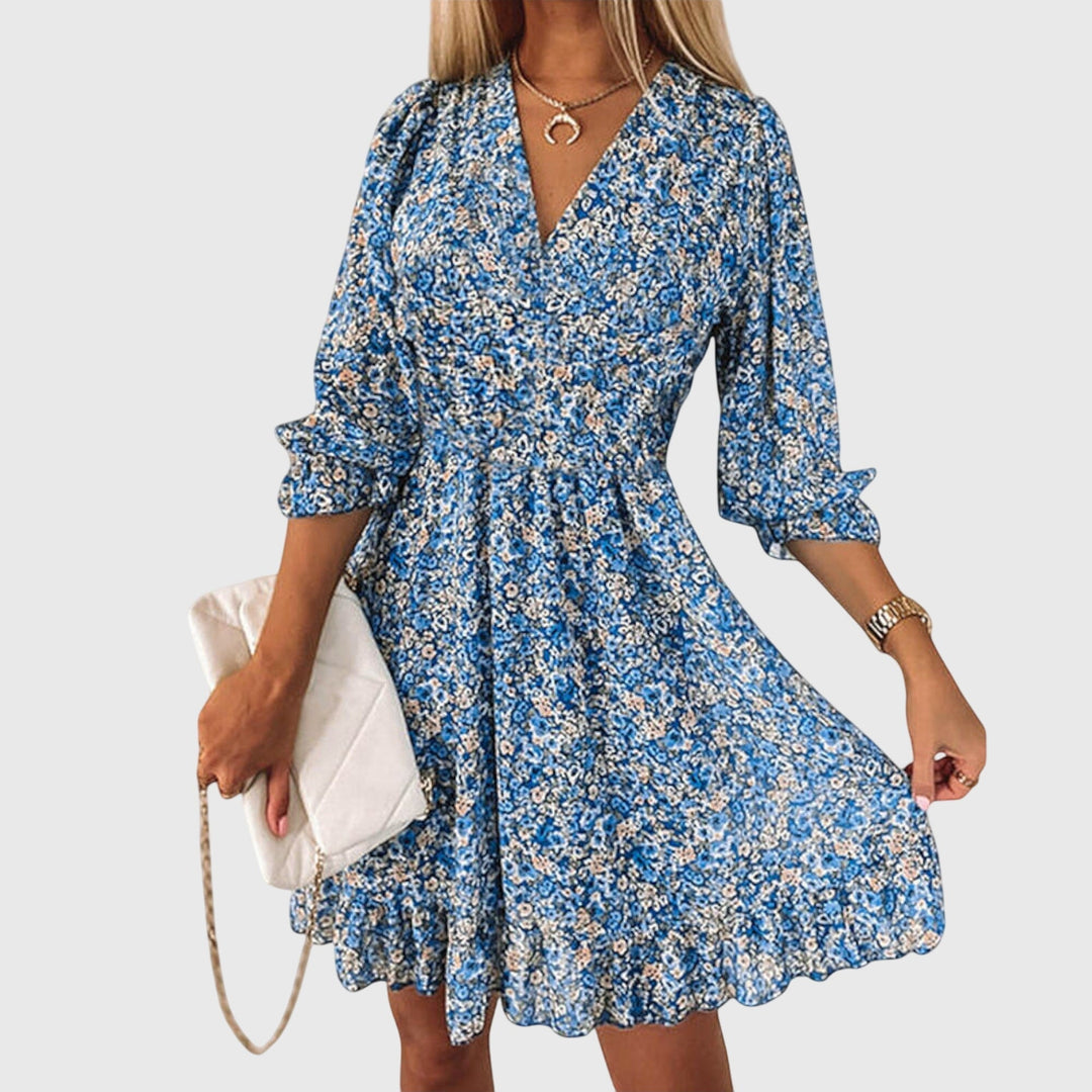 Lucia | Floral Puff Sleeve Dress Blue