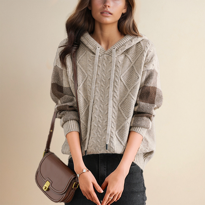 Emily | Cable Knit Hoodie Sweater Beige