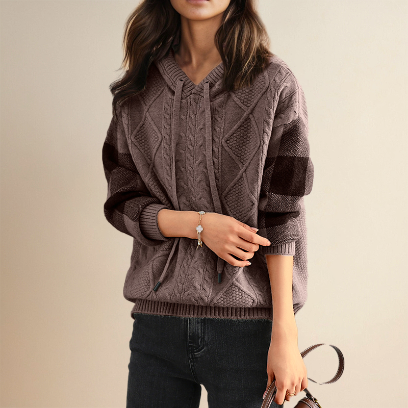 Emily | Cable Knit Hoodie Sweater Brown
