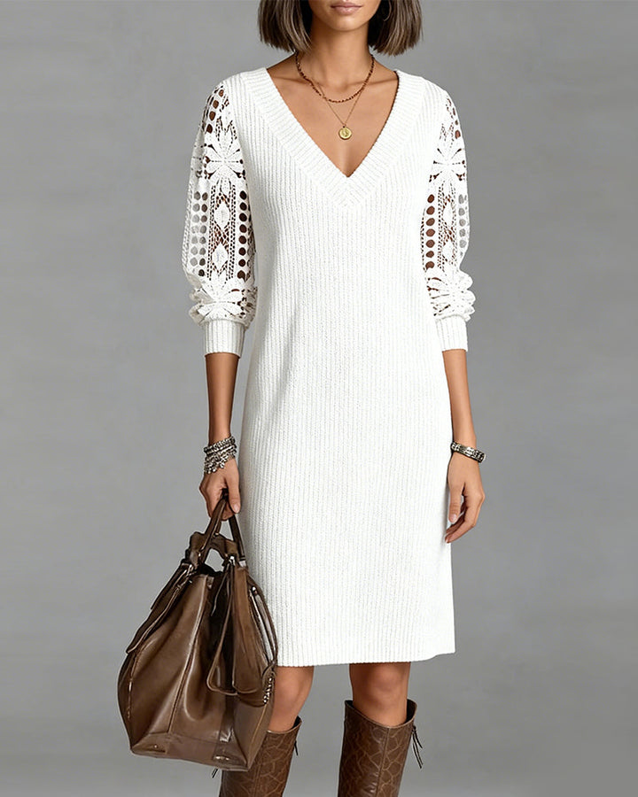 Zoe™ | Long Sleeve Lace V-Neck Dress White