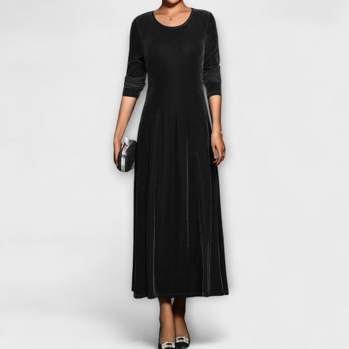Maya™ | Soft Velvet A-Line Dress Black