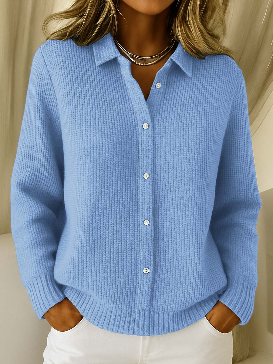 Elaine | Classic Knit Button Cardigan Blue