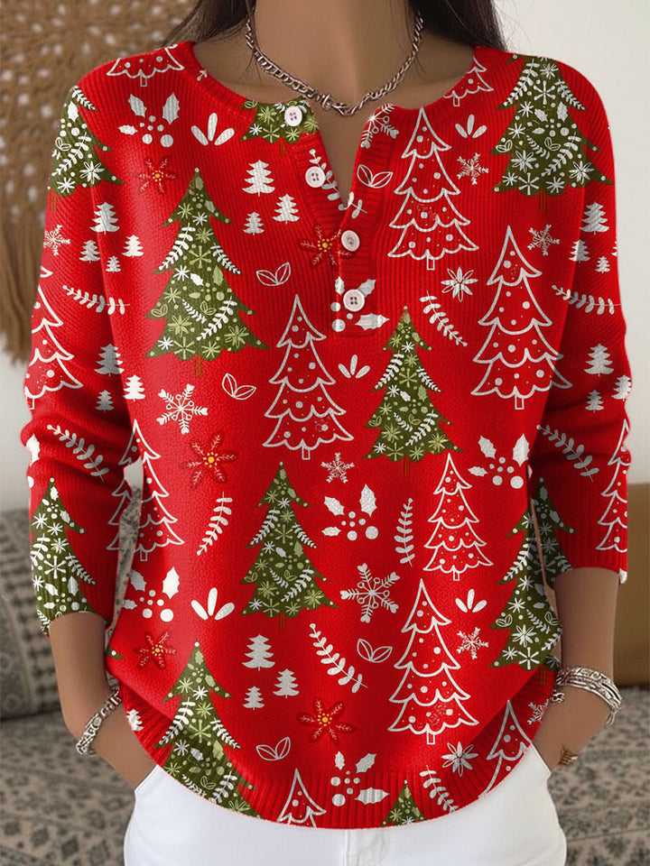 Sofie | Christmas Sweater with Buttons Red