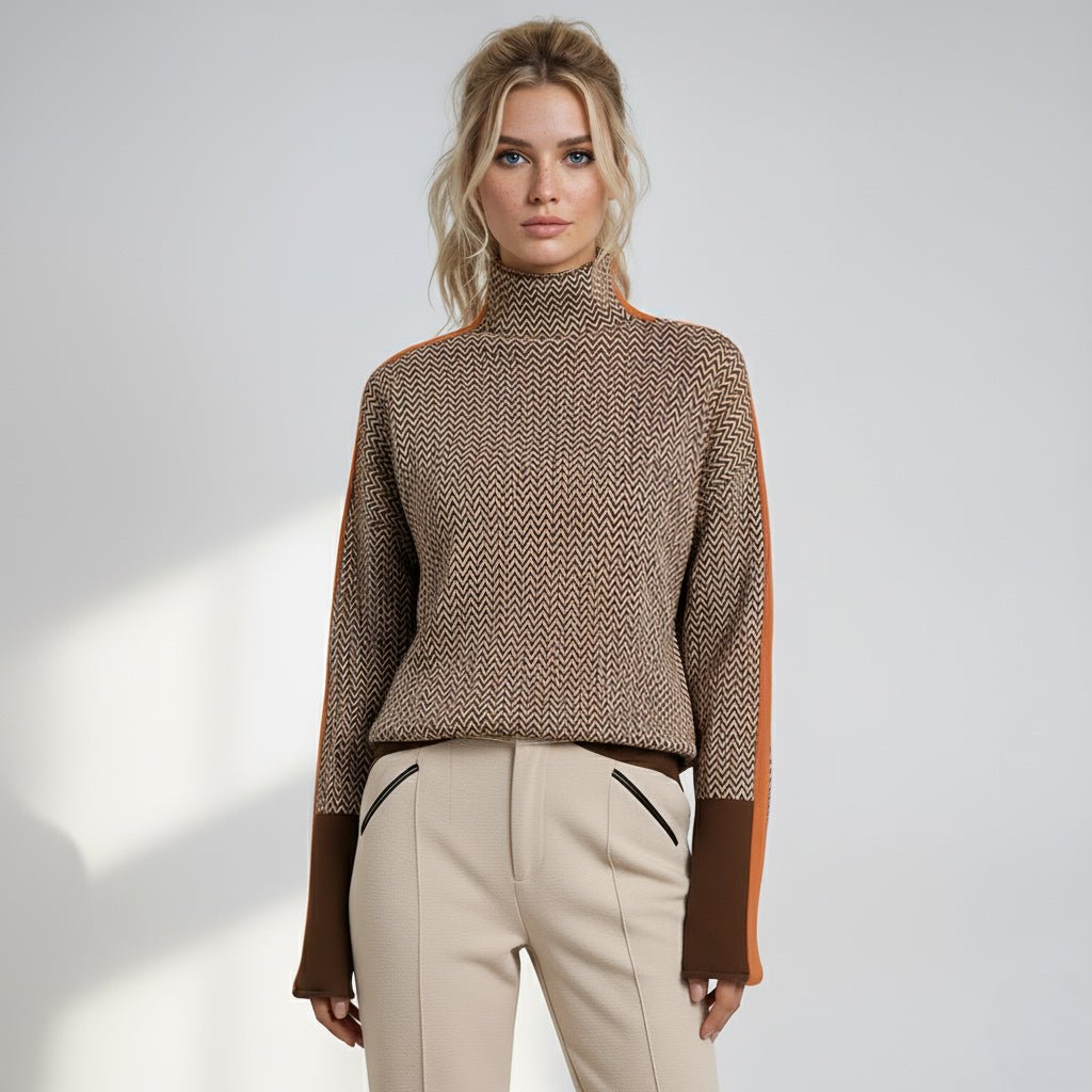 Elara | Roll Neck Jumper with Contrasting Stripes