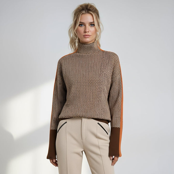 Elara | Roll Neck Jumper with Contrasting Stripes