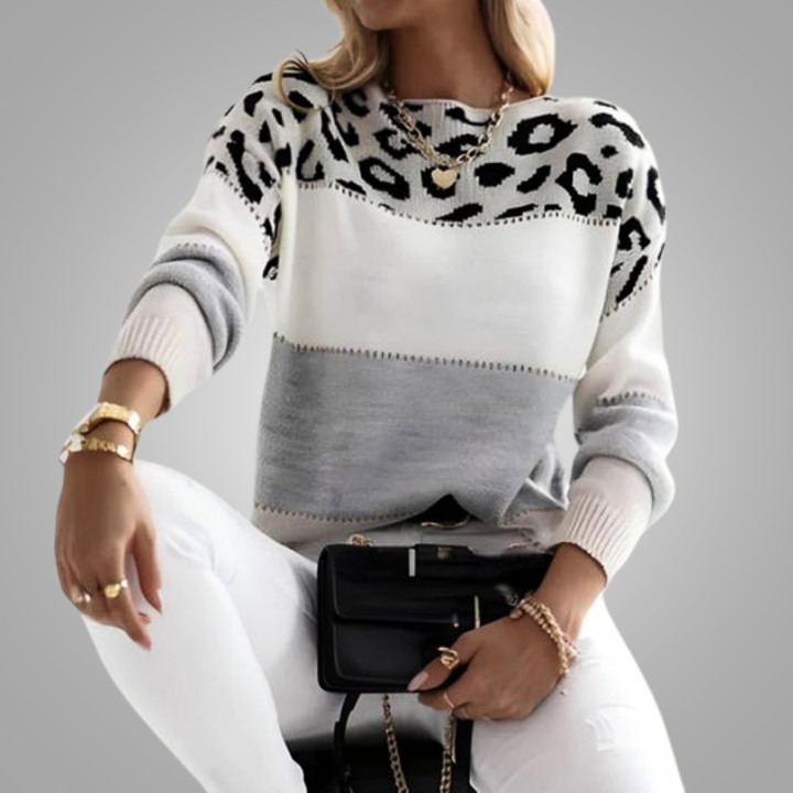 Charlene | Leopard Print Casual Sweater Gray