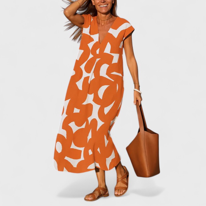 Julie | Flowing V-Neck Dress Orange