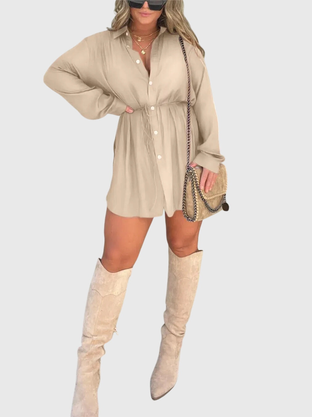 Faye | Elegant Romper Dress Apricot