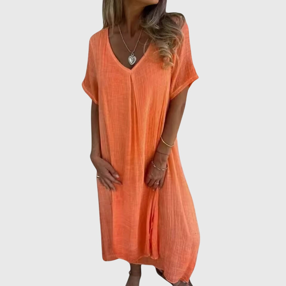 Nelle | Elegant Lightweight V-Neck Dress Orange