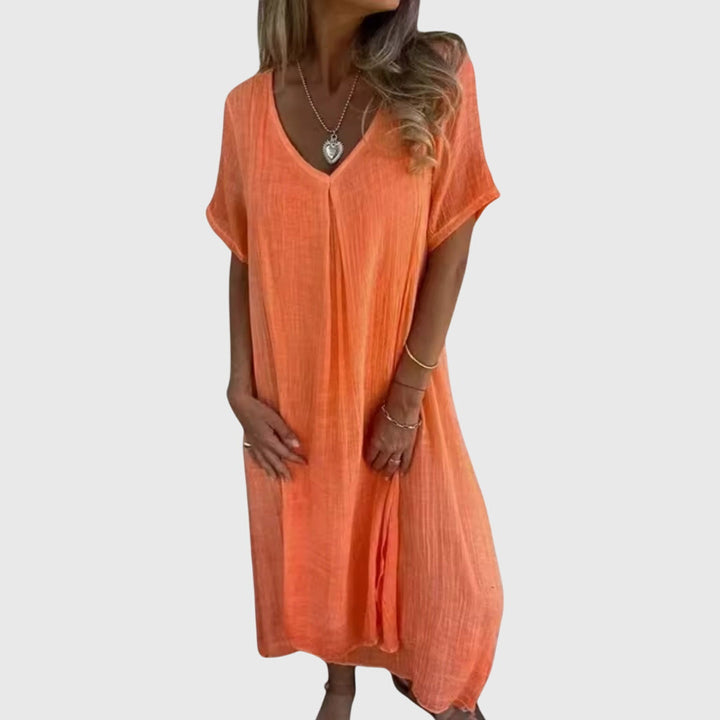 Nelle | Elegant Lightweight V-Neck Dress Orange