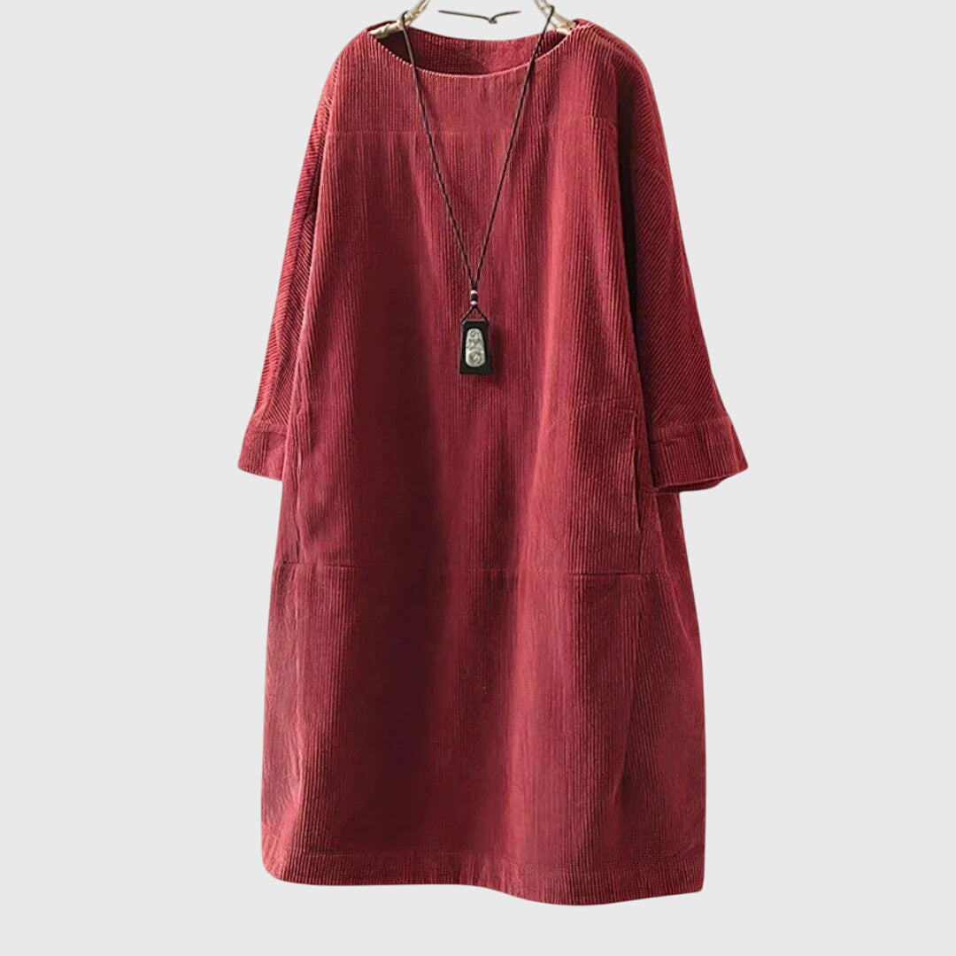 Marguerite | Relaxed Corduroy Midi Dress Red
