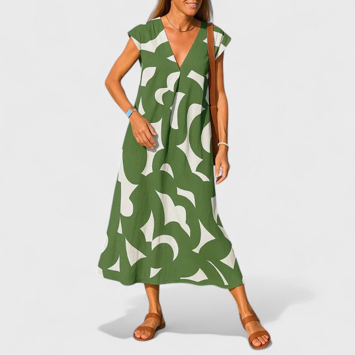 Julie | Flowing V-Neck Dress Green
