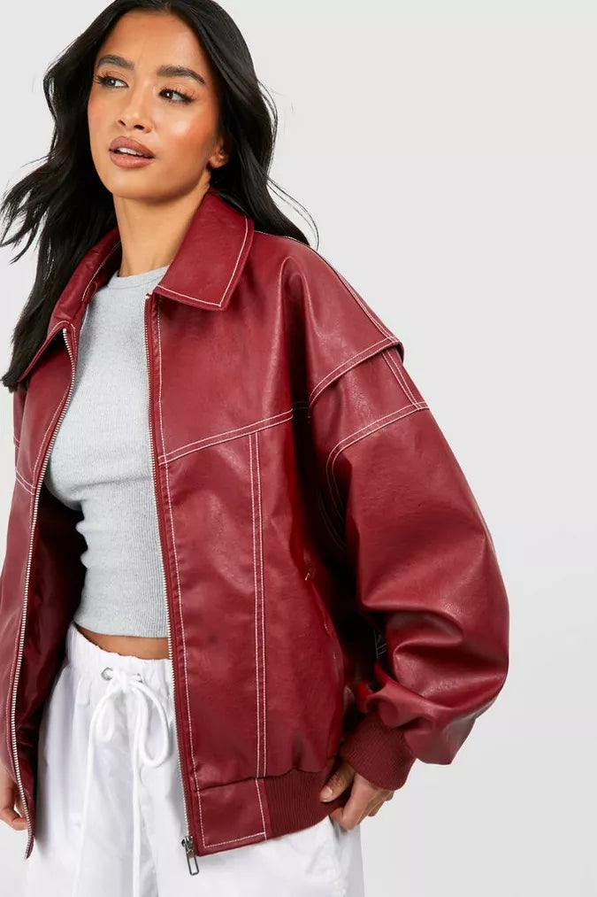 Marja | Plus Size Casual Bomber Jacket with Embroidery Details Red