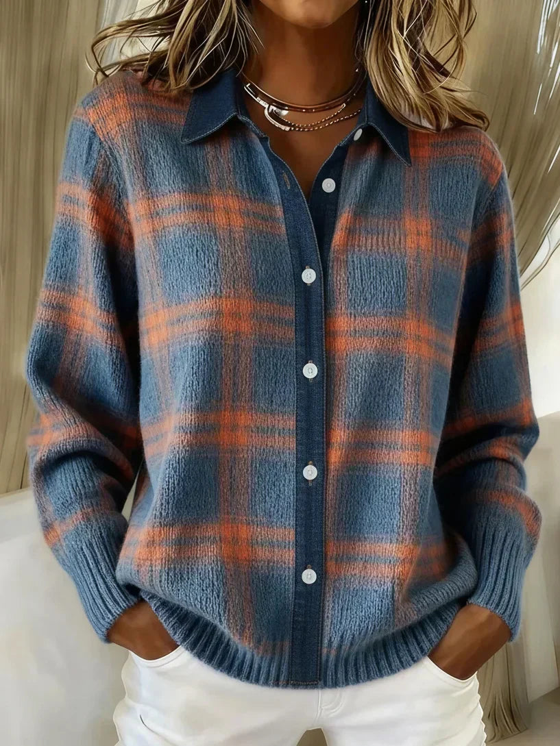 Claire | Cozy Button-Up Sweater Blue Orange