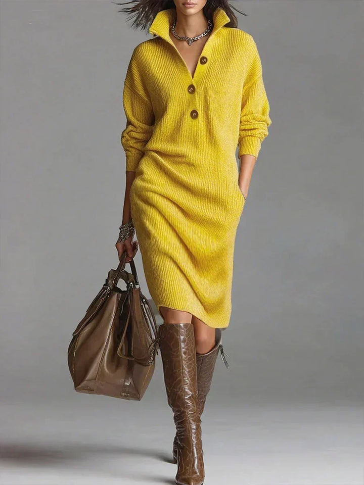 Lena™ | Elegant Ribbed Sweater Dress Yellow