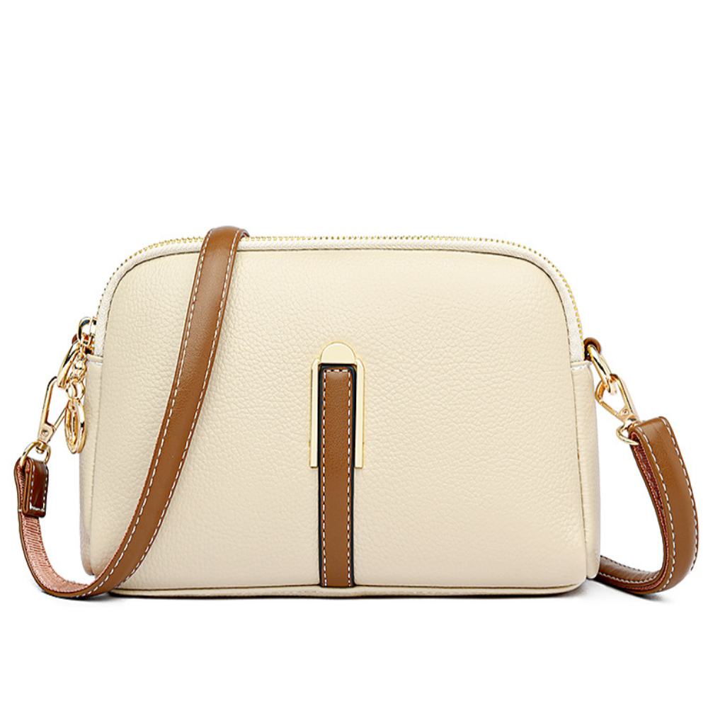 Mila Litchi Embossed Crossbody Bag Beige