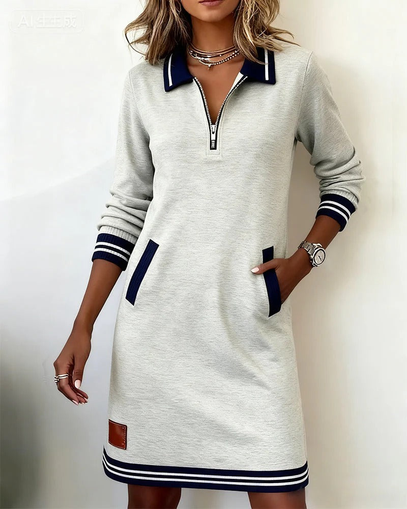 Sylvie | Chic Long Sleeve Cotton Dress Grey