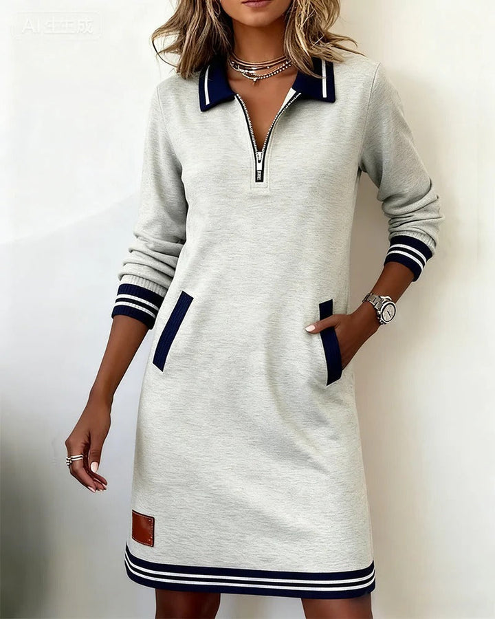 Sylvie | Chic Long Sleeve Cotton Dress Grey