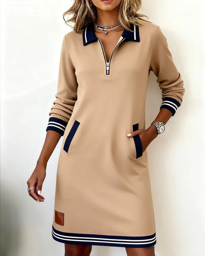 Sylvie | Chic Long Sleeve Cotton Dress Beige
