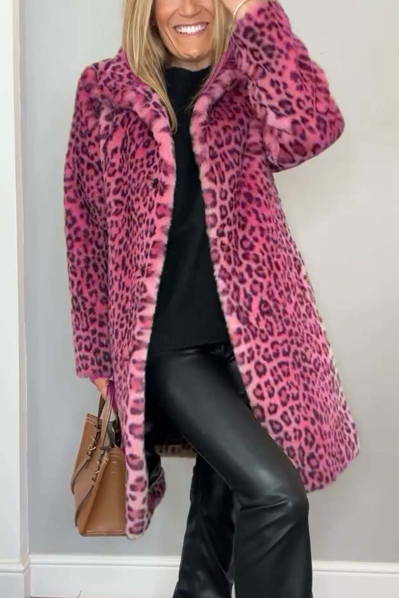 Estrid | Leopard Print Coat Rose Red