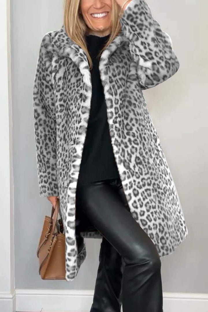 Estrid | Leopard Print Coat Gray