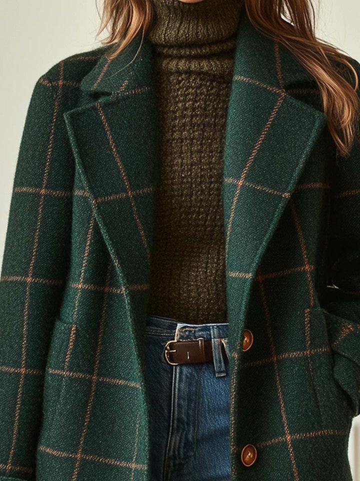 Sheron | Retro Lapel Plaid Tweed Coat