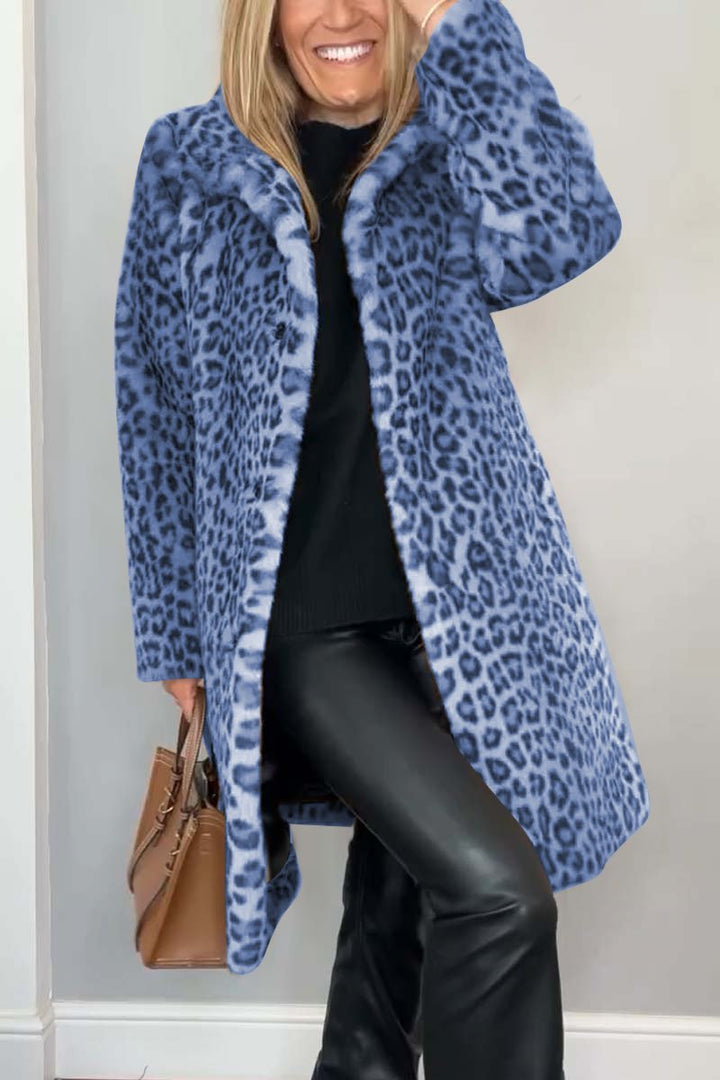 Estrid | Leopard Print Coat Blue