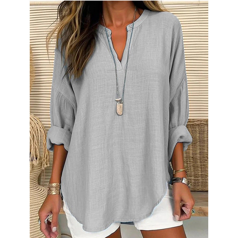 Moa | Chic V-Neck Blouse Gray