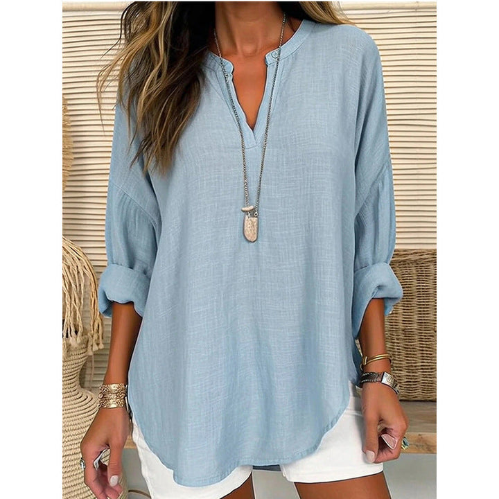 Moa | Chic V-Neck Blouse Sky Blue