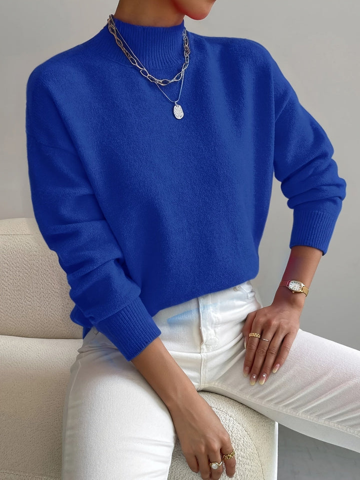 Deborah | Warm Knit High-Collar Sweater Blue