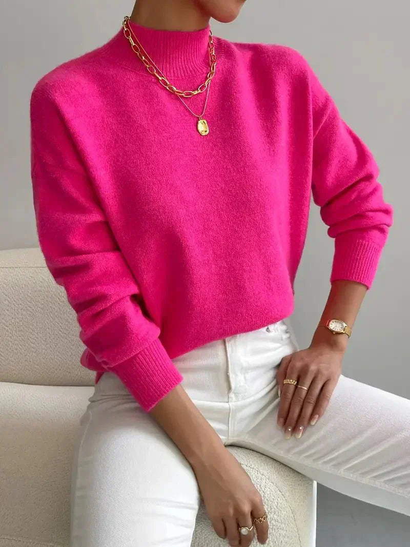 Deborah | Warm Knit High-Collar Sweater Pink