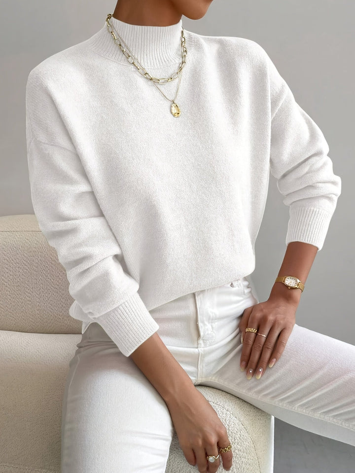 Deborah | Warm Knit High-Collar Sweater White