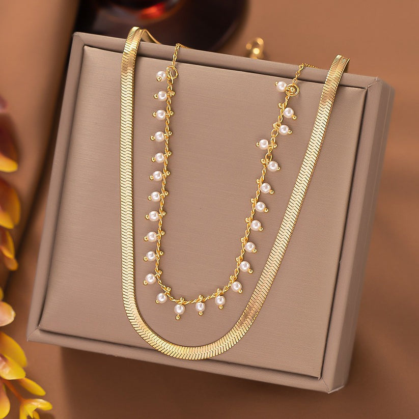 Melinda | Luxe Snake Choker & Pearl Jewelry Set 18K Gold