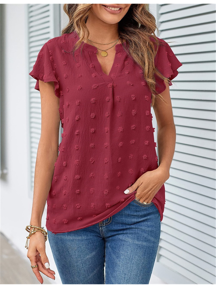 Kari | Chic Patchwork Blouse with Ruffles Burgundy