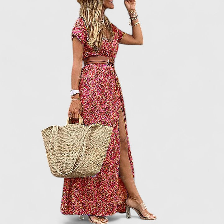 Lygia | Stylish Boho Maxi Dress Dark Red