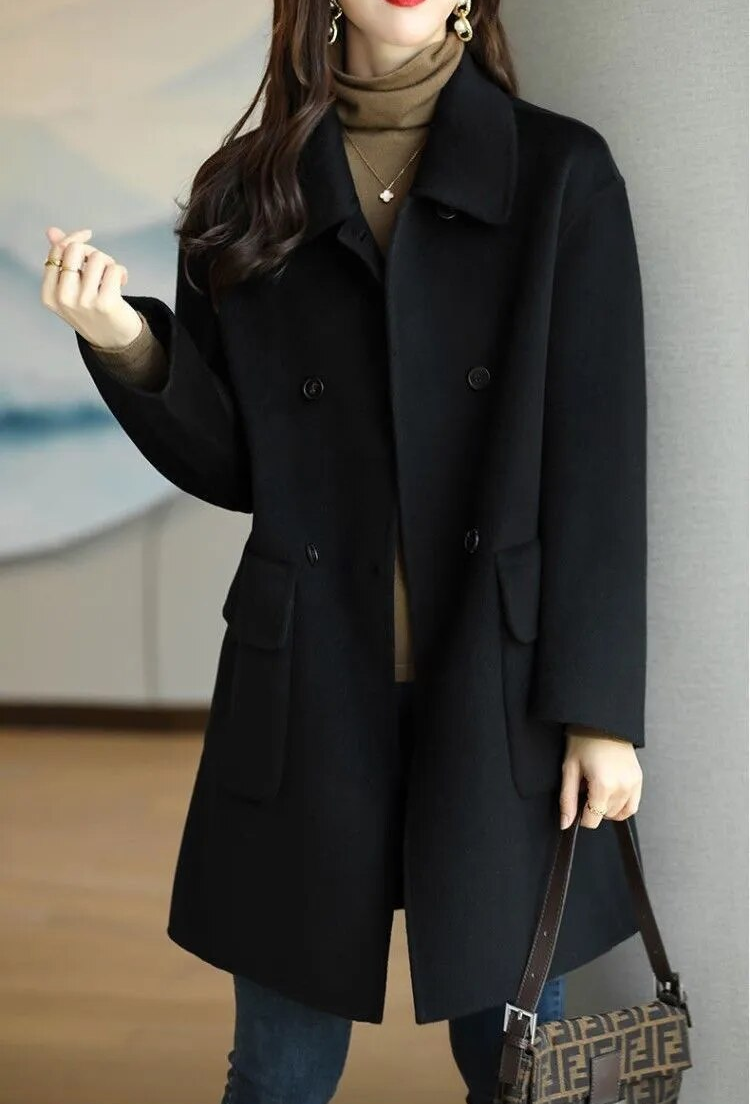 Thyra | Elegant Wool Coat Black