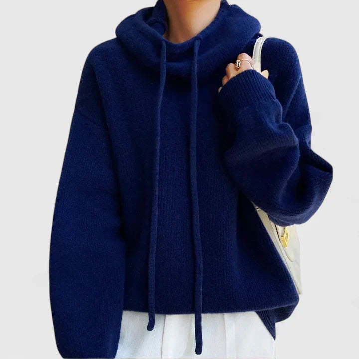 Marie | Cozy Knit Hoodie Dark Blue