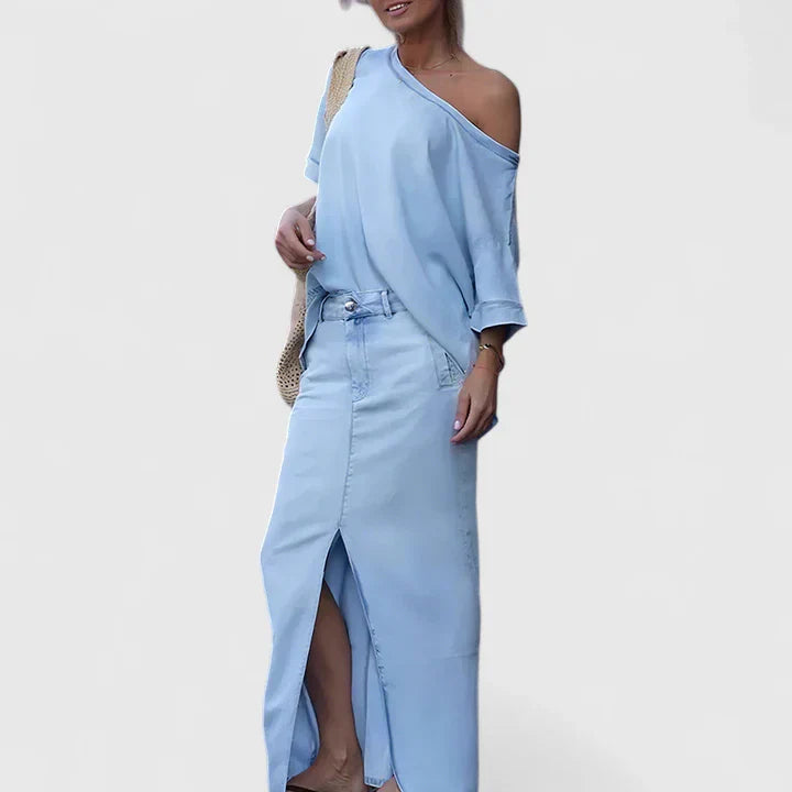 Chris| Elegant Maxi Skirt Set Blue