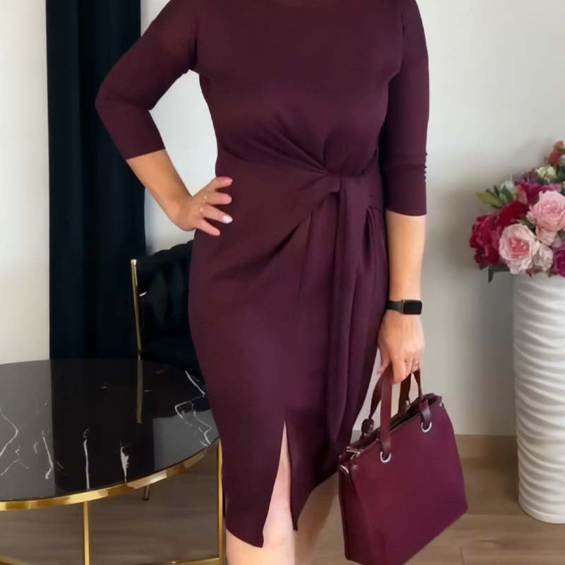 Aveline™ | Tie-Front Dress with Slit Burgundy