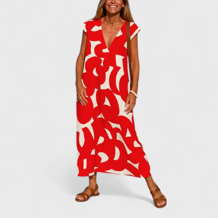 Julie | Flowing V-Neck Dress Red